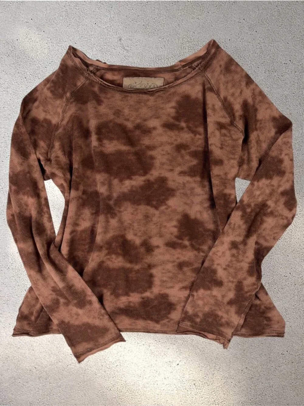 Y2K Cheetah Tie Dye Long Sleeve Women's XL Brown Distressed Shabby Chic Grunge